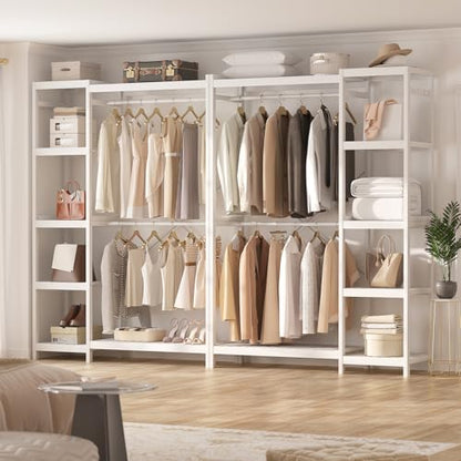 Homykic Bamboo Clothing Rack with 7 Adjustable Shelves, 2 Hang Rods, White - color: White, size: II Medium