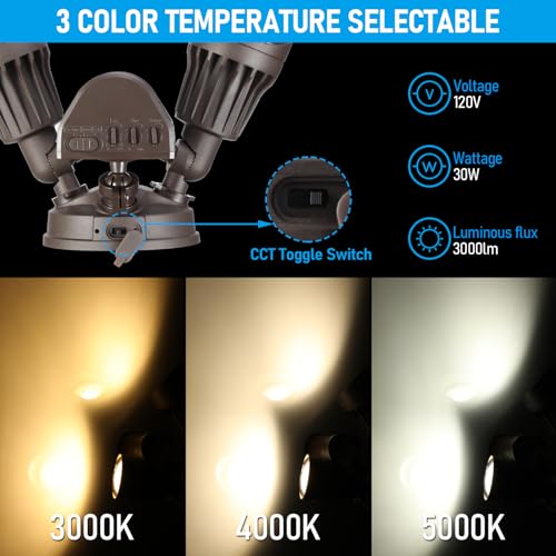LEONLITE 3CCT Motion Sensor Security Lights Dusk to Dawn IP65 Bronze - color: Bronze (3000K/4000K/5000K)