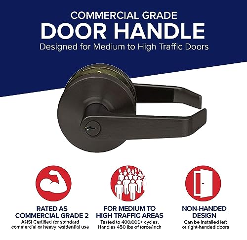 Lawrence Commercial Lever Door Lock - Heavy Duty Locking Commercial Door Handle Keyed Entry, Grade 2 Door Handle with Lock and Key - Oil Rubbed Bronze, Storeroom Function Embassy Series - color: Oil Rubbed Bronze (US10B), size: Storeroom (Exterior Only Un