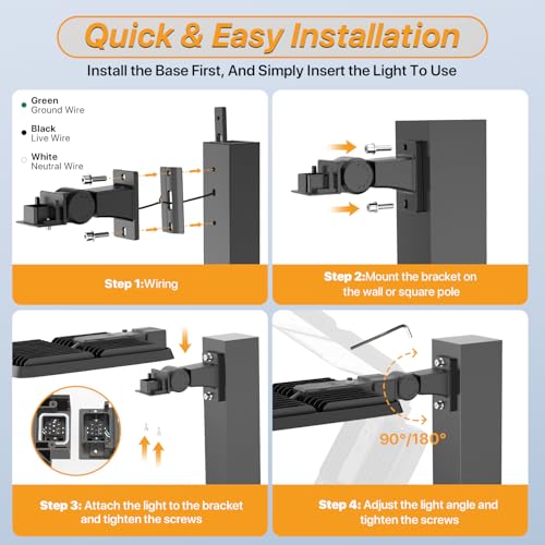 400W LED Parking Lot Light: 48000LM, 5000K Adjustable Arm Mount - size: 400W