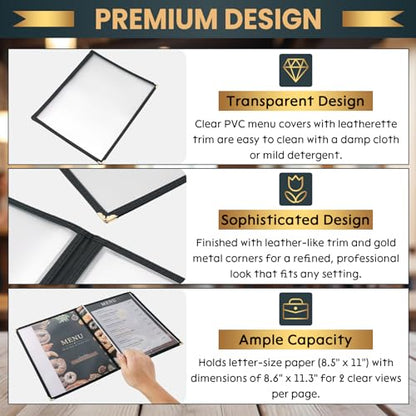 Menu Covers 8.5 x 11 Inch, 2 Pack (4 Page 8 View) - size: 4 page 8 view