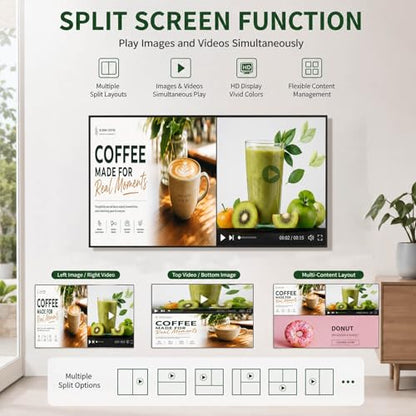 55inch 4K Digital Signage Display, 2000nits High Brightness, LCD Monitor Slim Fit Frameless Advertising Display, Wall Mount Digital Display, CMS Remote Publishing, 7/24 Timer Switch,Built-in Speaker - size: 55"+2000nits