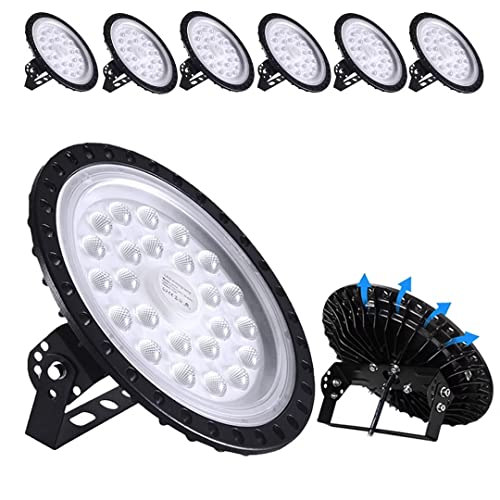 UFO LED High Bay Light 100W 6 Pack, 10000LM 6500K Daylight White Super Bright High Bay LED Light, IP65 Waterproof, Commercial Warehouse Lighting for Workshop Factory Barn Shop Garage Lighting Fixture - color: 100W 6 Pack