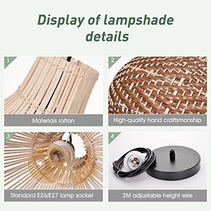 Arturesthome Rattan Pendant Lights, Wicker Chandelier Boho Basket Lighting Fixture, Natural Woven Hanging Lamp for Kitchen Island Sink Coffee - size: 40cmx35cm