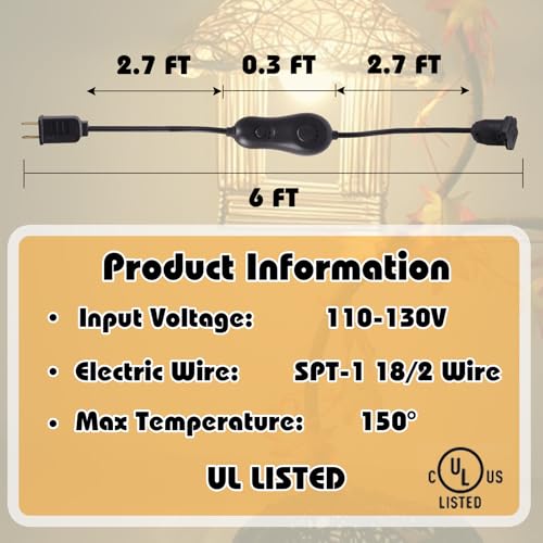 Plug in Dimmer, Upgrade Lamp Dimmer Switch, Timer Dimmers, Slide Control Light Timer for Dimmable Indoor Outdoor String Lights and Incandescent Bulbs, 6 ft Extension Cord, Black