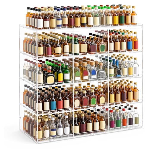 Cinnvoice Mini Liquor 50ml Bottles Retail Display Case with Lock and Adjustable Dividers, 23.6"w x 24.4"h x 12"d Clear Commercial Acrylic Countertop Rack for 50ml Nips, Airplane Shot Bottle & Pos Item - style: Commercial