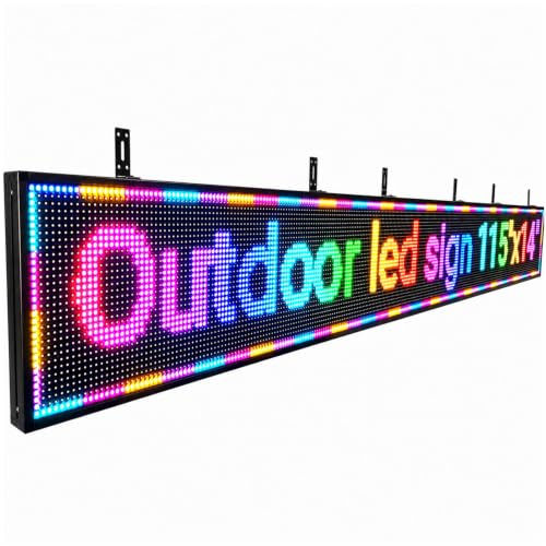 P10 Outdoor Led Sign Programmable Scrolling Digital Display Screen Message Board Bar Custom WiFi Control Store Advertising Open Sign for Businesses Electronic Full Color Word Light (115"x14") - size: P10 115"x14" Indoor & Outdoor