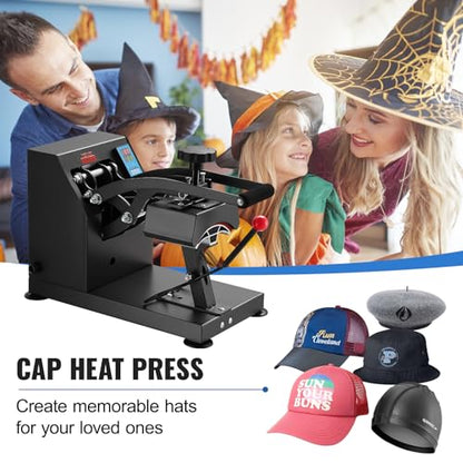 VEVOR Heat Press 6x3.75Inch Curved Element Hat Press Clamshell Design Heat Press for Hats Rigid Steel Frame No Stick Digital LCD Timer and Temperature Control (6x3.75Inch Clamshell Design) - color: Black