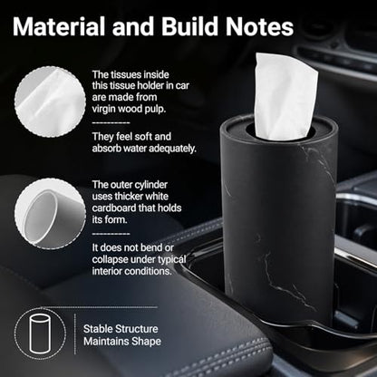 4PCS Car Tissues Cylinder,Refillable Round Cup Holder Tissues for Car with 50 Facial Tissue,Portable Universal Cars Tissue Holder Cars Accessories Interior for Home & Office