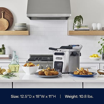 De’Longhi Livenza Deep Fryer with EasyClean System, Cool Zone, Adjustable Thermostat, Dishwasher-Safe Parts, Large Capacity, Easy Oil Draining, Stainless Steel