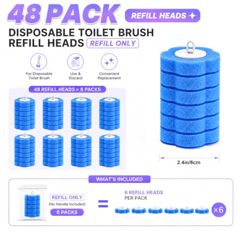 Disposable Toilet Brush Refill Heads, 48 Pack Replacement Heads - size: 48 Refills