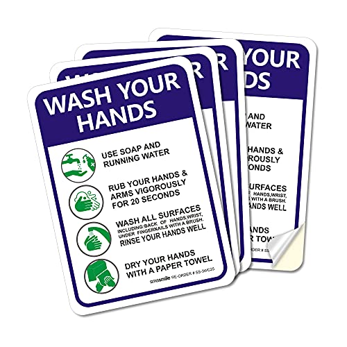 Please Wash Your Hands Sign Stickers, 4 Pack 7x10 Inch 4 Mil Self-Adhesive Vinyl, Weatherproof and UV Protected, Indoor & Outdoor, Employees Hand Washing Sign - size: 10x7 inches