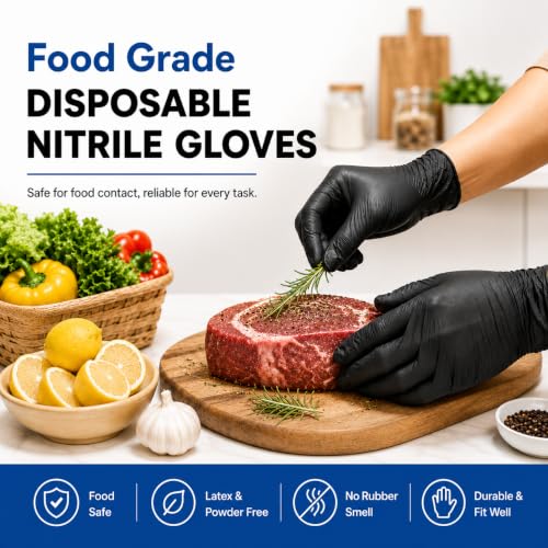 Black Nitrile Disposable Gloves, Food Grade, 5 Mil, Small 1000 Count - color: Black（1000pcs）, size: Small