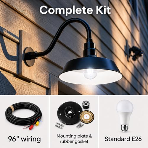 14in. Satin Black Outdoor Gooseneck Barn Light Fixture, 5000K Cool White - color: Satin Black, size: 14-1/2 in Gooseneck Arm