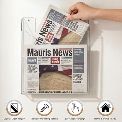 Sliner 2 Pcs Acrylic Newspaper Holder Wall Mount 13.4 x 11.5 Inch