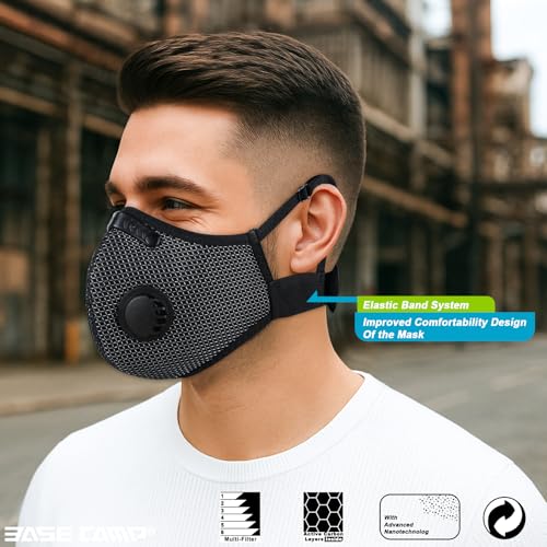 BASE CAMP Silver and Black Upgrade M Plus Dust Mask, Reusable Respirator Face Mask with 6 Activated Carbon Filters, Safety Work Masks for Woodworking, Construction, Yard Lawn Paint, Dust - color: 1 Silver