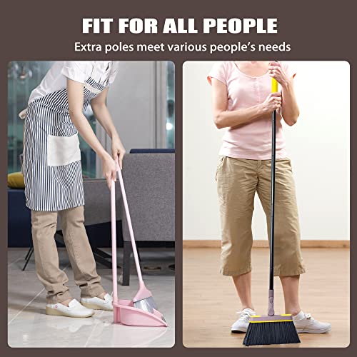 JEHONN Broom with Dustpan Combo Set, Long Handle Lightweight 180 Degree Rotating Sweeping Brush Indoor, Upright Standing Dust Pan with Comb Teeth for Home Room Kitchen Office Lobby (Brown Yellow) - color: Brown Yellow