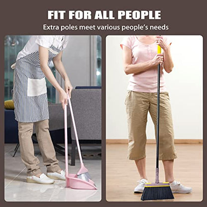 JEHONN Broom with Dustpan Combo Set, Long Handle Lightweight 180 Degree Rotating Sweeping Brush Indoor, Upright Standing Dust Pan with Comb Teeth for Home Room Kitchen Office Lobby (Brown Yellow) - color: Brown Yellow