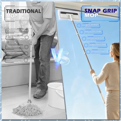 Masthome Snap Grip Mop,51" Hands Free Flat Mop with Stainless Steel Handle - color: White-large-mini Lazy Mop