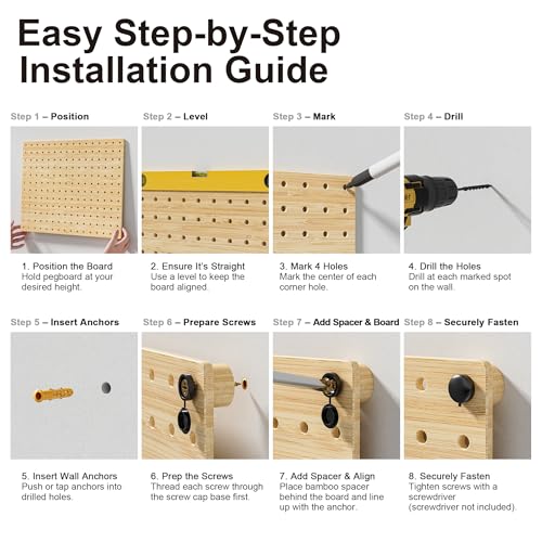 VOIMO Bamboo Pegboard Organizer Set, 6 Panels (16"x12") - size: 16'' X 12'' (6 Panels)