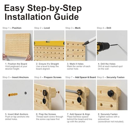 VOIMO Bamboo Pegboard Organizer Set, 6 Panels (16"x12") - size: 16'' X 12'' (6 Panels)