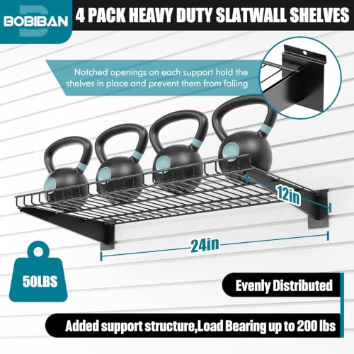 4 Pack Metal Slatwall Shelves 24X12 Inch, Black - color: Black, size: M4PC