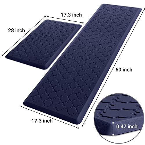 Kitchen Mat 2 PCS Cushioned Anti-Fatigue Floor Mat Standing Mat for Kitchen - color: Blue, size: 17.3"x28"+17.3"x60"