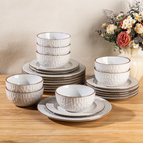GBHOME Ceramic Dinnerware Sets of 8,24 pcs Plates and Bowls Sets Dishes - color: Pearl White-Bubble, size: Service for 8 (24 pcs)