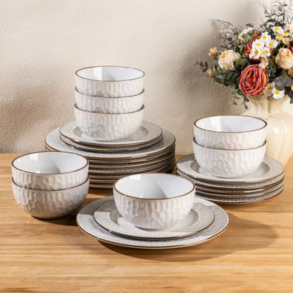 GBHOME Ceramic Dinnerware Sets of 8,24 pcs Plates and Bowls Sets Dishes - color: Pearl White-Bubble, size: Service for 8 (24 pcs)