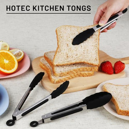 HOTEC Small Silicone Kitchen Tongs 7-Inch Mini Serving Tongs, Set of 3 - color: Black
