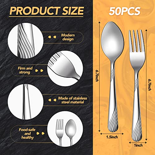 Minatee Forks and Spoons Silverware Set Stainless Steel, 50 Pcs, Stripe - style: Stripe