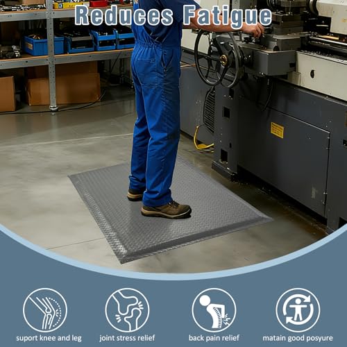 Anti Fatigue Mats Industrial 3' x 7' 15/16" Thick Ergonomic Standing Mat Commercial Heavy Duty Diamond Plate Shop Floor Mat Helps Relieve Back and Leg Soreness - size: 3' x 7'