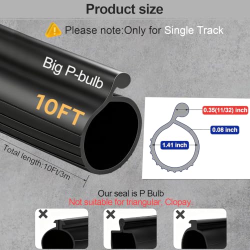 Draft Blocker Garage Door Seal, 16.8 Ft P-Type Bottom Weatherstrip Seal (Big P Bulb-0.35inch, 10Ft) - color: Big P Bulb-0.35inch, size: 10 Feet