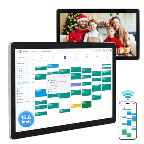 15.6 to 27 inch Touchscreen Digital Calendar & Wall Planners, Smart Whiteboard Calendar for Chore Chart & Work Schedule, Built in Speakers and Camera, Include Wall Mount & Desk Stand (15.6-inch) - size: 15.6-inch