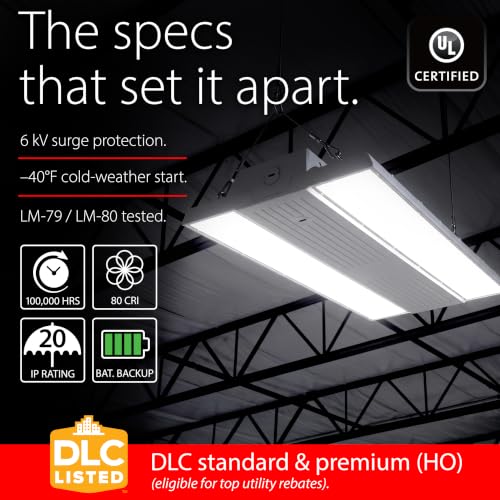 RAB Lighting RBAY15S LED High Bay Light - 130W 100W 80W Adjustable Linear High Bay Lighting Fixture - 3500K 4000K 5000K Dimmable 0-10V - Warehouse Shop Light 120-277V - size: S