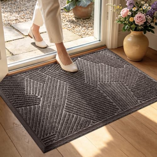 MATALL Heavy Duty Indoor Door Mat 47x32, Premium Geometric Entrance Mat with Non-Slip Rubber Backing, Large Durable Low-Profile Welcome Mat for Inside Entryway, Foyer, Mudroom - Brown - color: Brown, size: 2'8" x 3'11" (Rectangular)