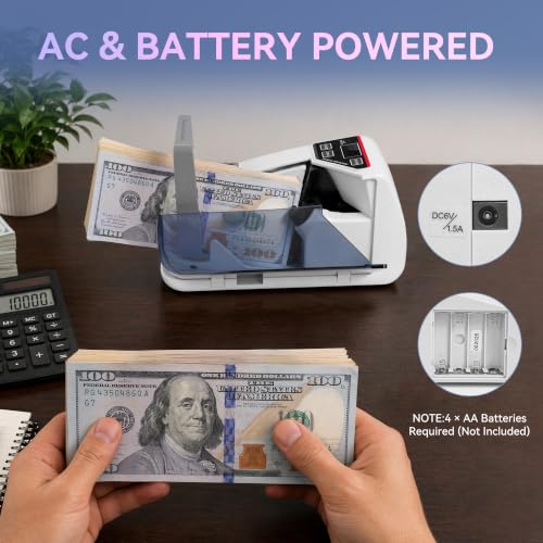 PONNOR Portable Money Counter Machine, UV/WM Compact Cash Bill Counter