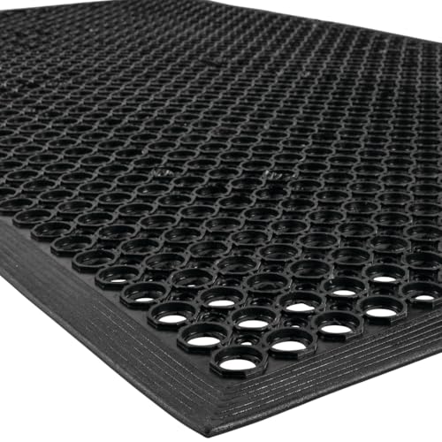 NoTrax 3' x 3' Anti-Fatigue Lightweight Restaurant Rubber Floor Mat with Drainage Holes, Beveled Edges, Non-Slip Mats, Black, T30 Competitor, T30S0033BL - color: Black, size: 3' x 3'