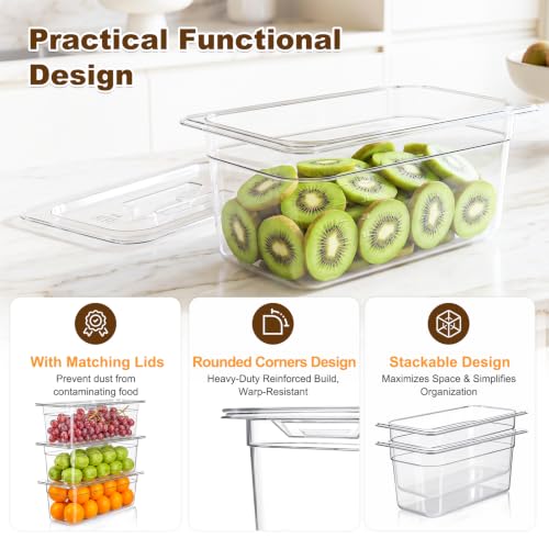 APREUTY 6-Pack 1/3 Size 6''Deep NSF Polycarbonate Food Pans with Lid, Clear - size: 1/3 Size 6'' Deep