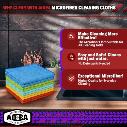 AIDEA Microfiber Cleaning Cloth 10PK, Microfiber Towels for Cars 12"×12" - color: Yellow Blue Green, size: 10PK