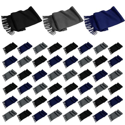 48 Pack Winter Scarves, Warm Winter Fleece Scarf Bulk Wholesale Donation Unisex Men Women - color: Assorted Black/Navy/Gray