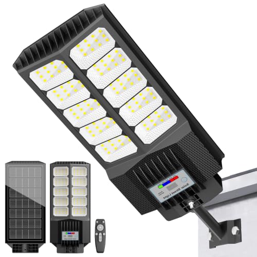 Solar Street Lights Outdoor Waterproof 6500W Solar Flood Lights Dusk to Down with Motion Sensor for Parking Lot, Outdoor Street Light Solar Powered 7000K for Yard Patio and Walkway - size: L-1PC