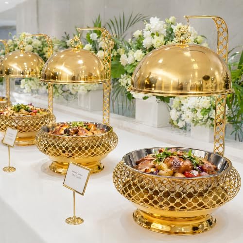 8QT Chafing Dishes Set for Buffet, Gold Stainless Steel Luxury Food Warmer for Parties Buffet, Elegant Hollow-Out Buffet Warmer for Hotel, Weddings, Home Parties, Christmas Gatherings,Catering - size: 8.5QT