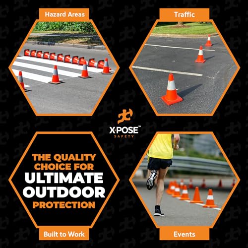 Xpose Safety 12 Inch Orange Traffic Cones with 4" Collar - 6 Pack Multipurpose PVC Plastic Safety Cone for Parking, Soccer, Caution, Kids and Construction - DOT Approved - color: Orange/Black, size: 12" 2lb. Cone
