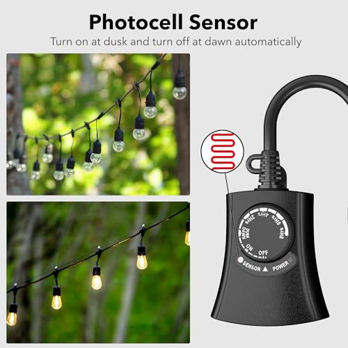 HBN Outdoor Light Timer, Dusk to Dawn Light Sensor Outlet,2 Grounded Outlet - size: 2 Outlets