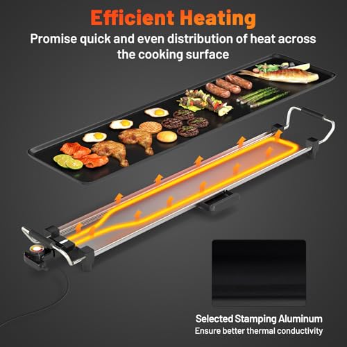 Costzon 35.5" Electric Griddle, 1400W Nonstick Extra Large Griddle, Long Table Top Grill w/5-Level Temp & Drip Tray, Indoor Outdoor Cooking Plates Teppanyaki Grill for Pancake, BBQ, Camping Gatherings - size: 35.5"