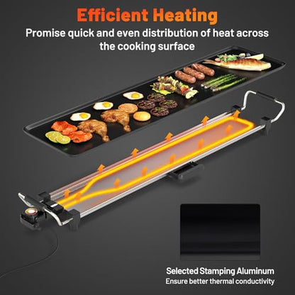 Costzon 35.5" Electric Griddle, 1400W Nonstick Extra Large Griddle, Long Table Top Grill w/5-Level Temp & Drip Tray, Indoor Outdoor Cooking Plates Teppanyaki Grill for Pancake, BBQ, Camping Gatherings - size: 35.5"