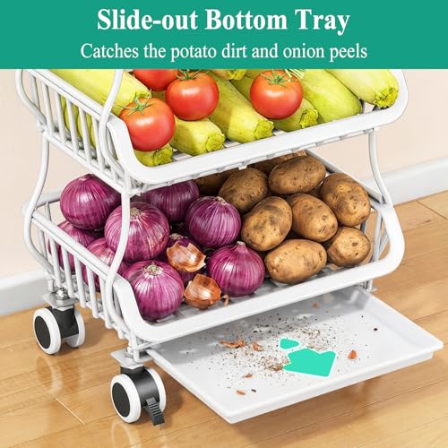 SAYZH 4-Tier Fruit and Vegetable Basket Stand for Kitchen, Wood Top, White - color: White, size: 4 Tiers
