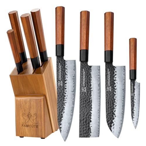 FAMCÜTE Japanese Knife Set with Block, Kitchen Knives Gift for Men & Women - size: Japanese Knife Set of 4