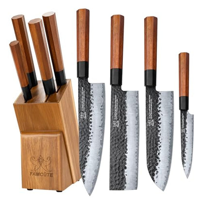 FAMCÜTE Japanese Knife Set with Block, Kitchen Knives Gift for Men & Women - size: Japanese Knife Set of 4